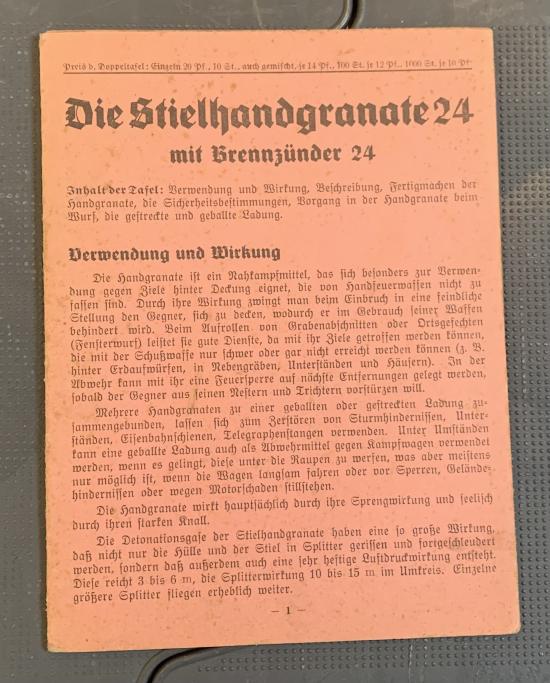 Rare M24 Stick Grenade Instruction Pamphlet