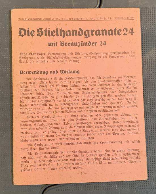 Rare M24 Stick Grenade Instruction Pamphlet